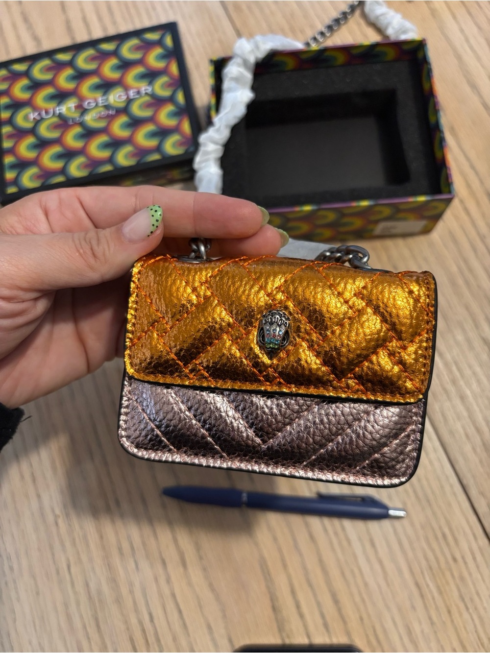 Kurt Geiger Metallic Copper, Silver & Teal Mini Chain Bag - Picture 8 of 11